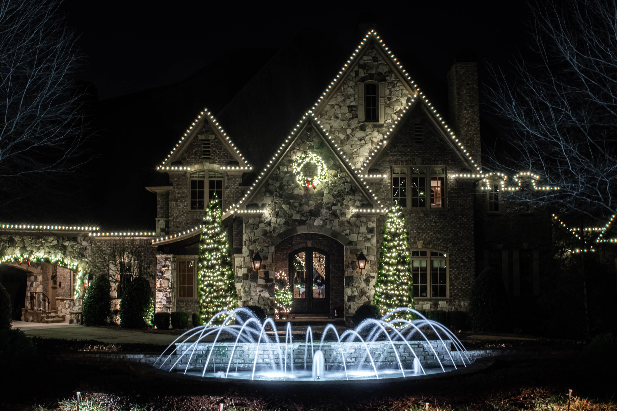 Holiday lighting on a home in Buckhead